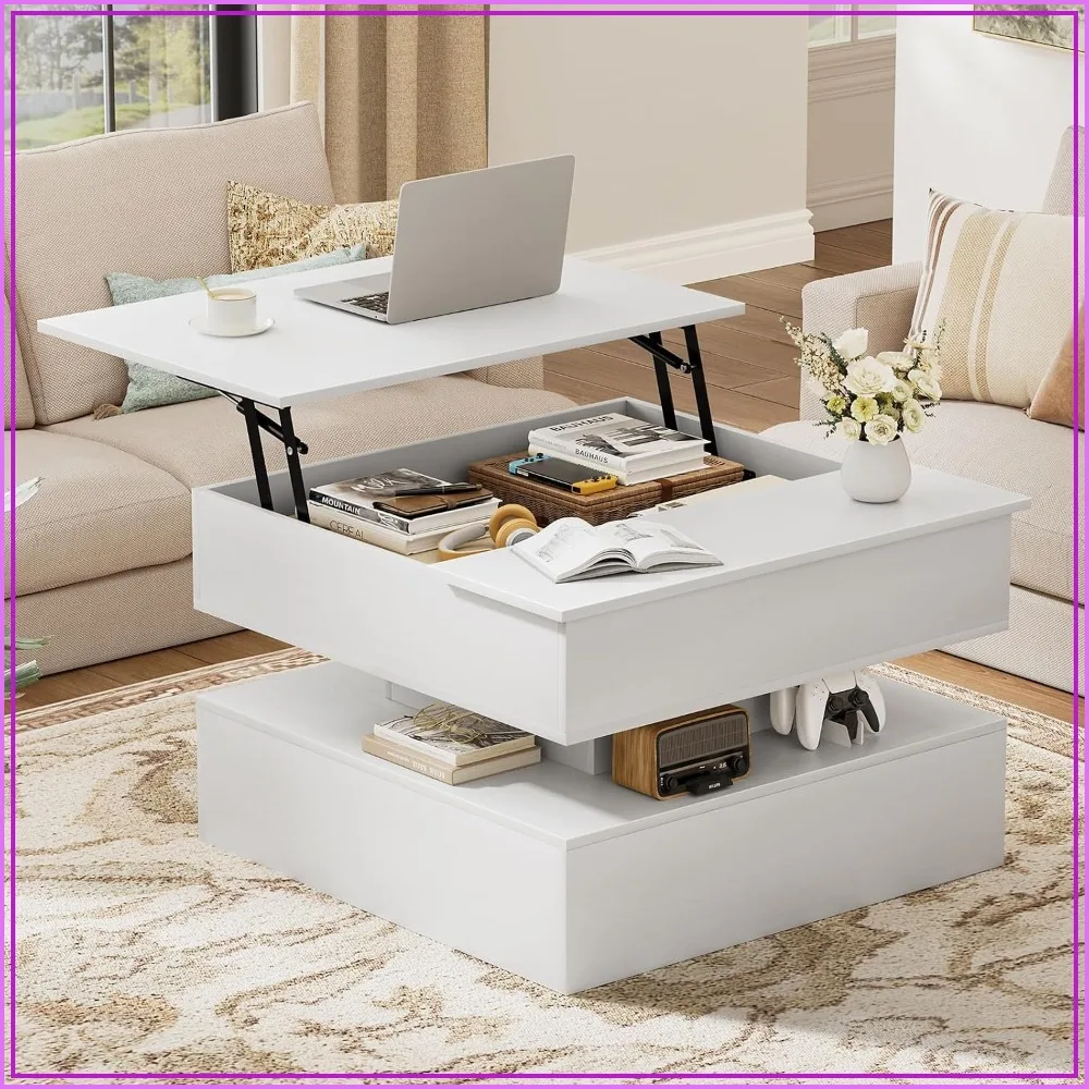 

Lift Top Coffee Table with Storage, 31.5" Square Center Table for Living Room, White