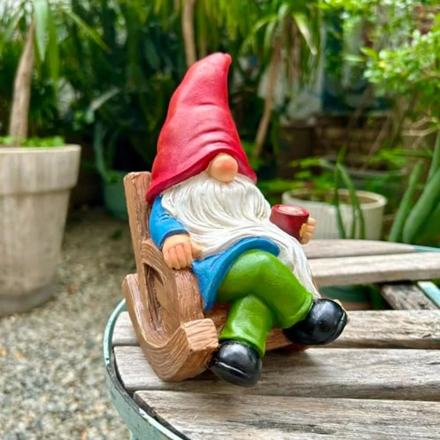 

Drinking Coffee Facel Garden Gnome Statue Decoration 7.1" Figurine Ornament for Indoor Outdoor Home Patio Yard Lawn
