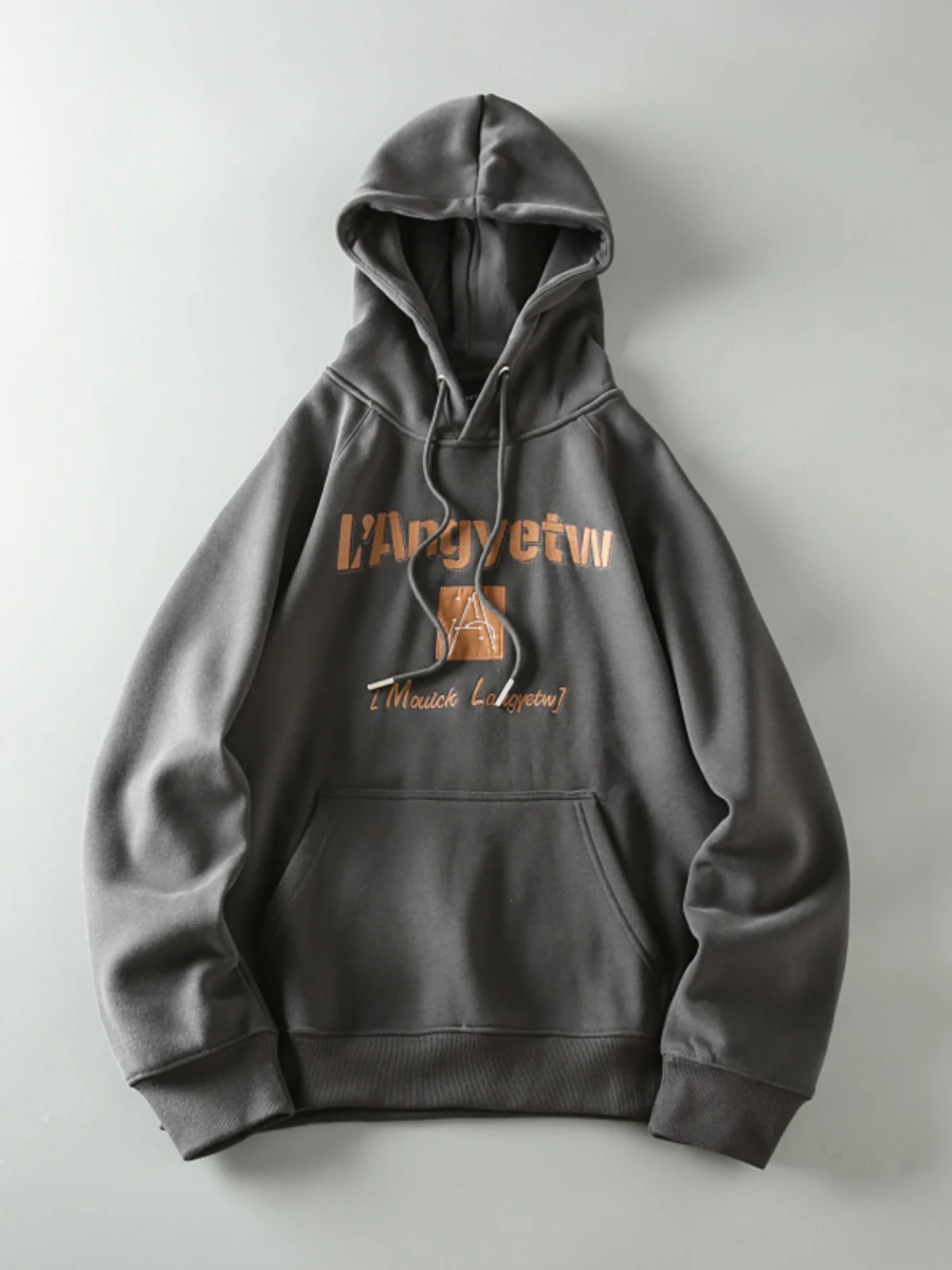 

Retro American Winter Men's Fce Lined Hoodie Jaet Carbon Floing Letter Embroidery Cotton Polyester Loose Fit Sweatirt