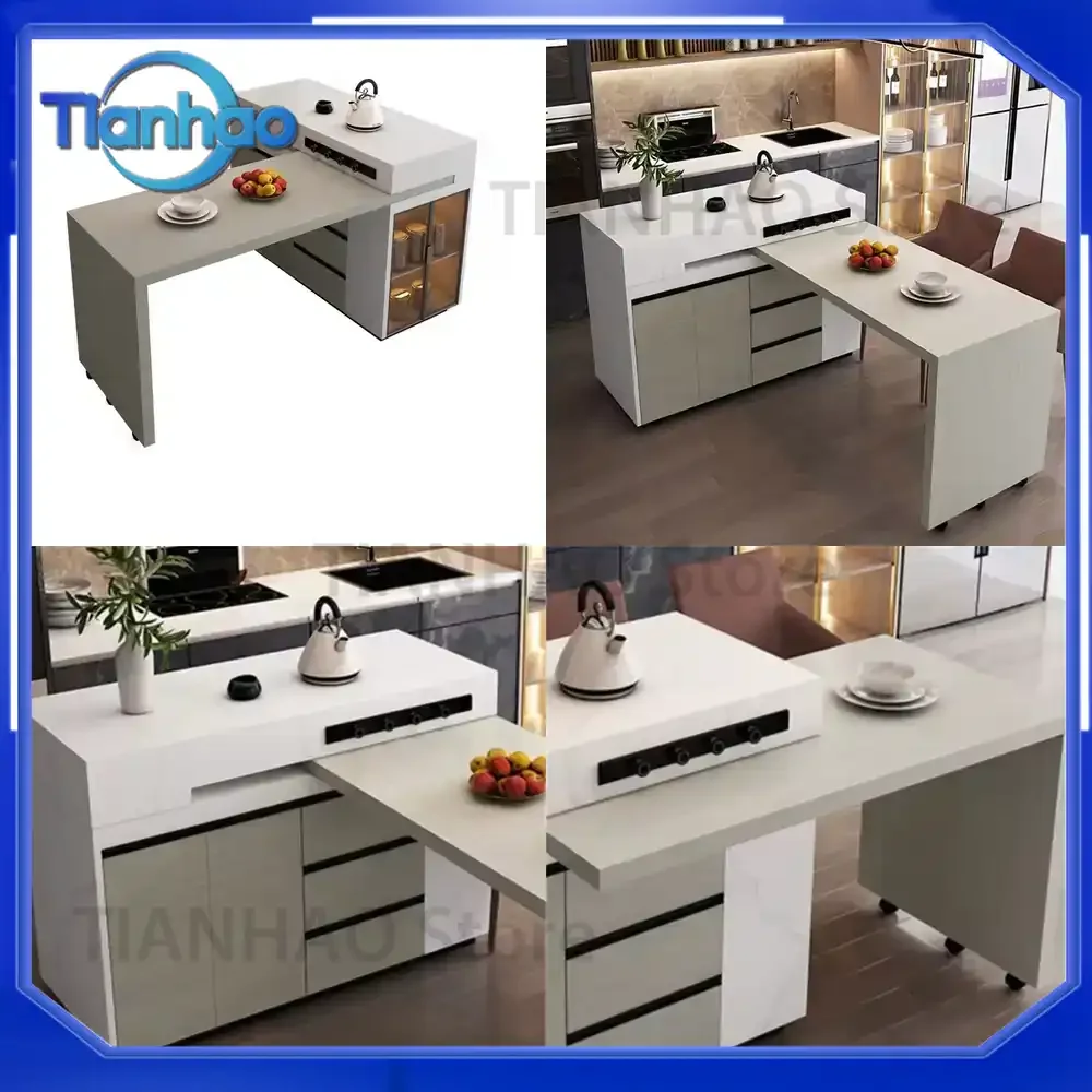 Kitchen Island with Pull-Out Storage Cabinet for Easy Access Central Island Unit