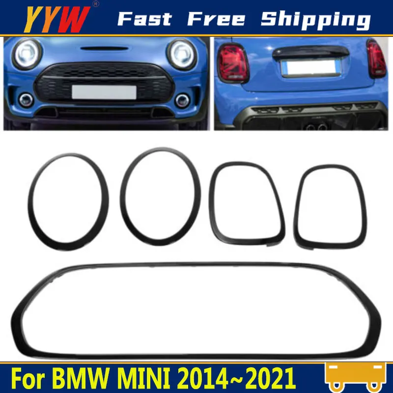 

For BMW Mini 2014~2021 Cooper F55 F56 F57 Gloss Black Grill+ Headlight+ Taillight Trim Vehicle Decorative Frame One S JCW 2014+