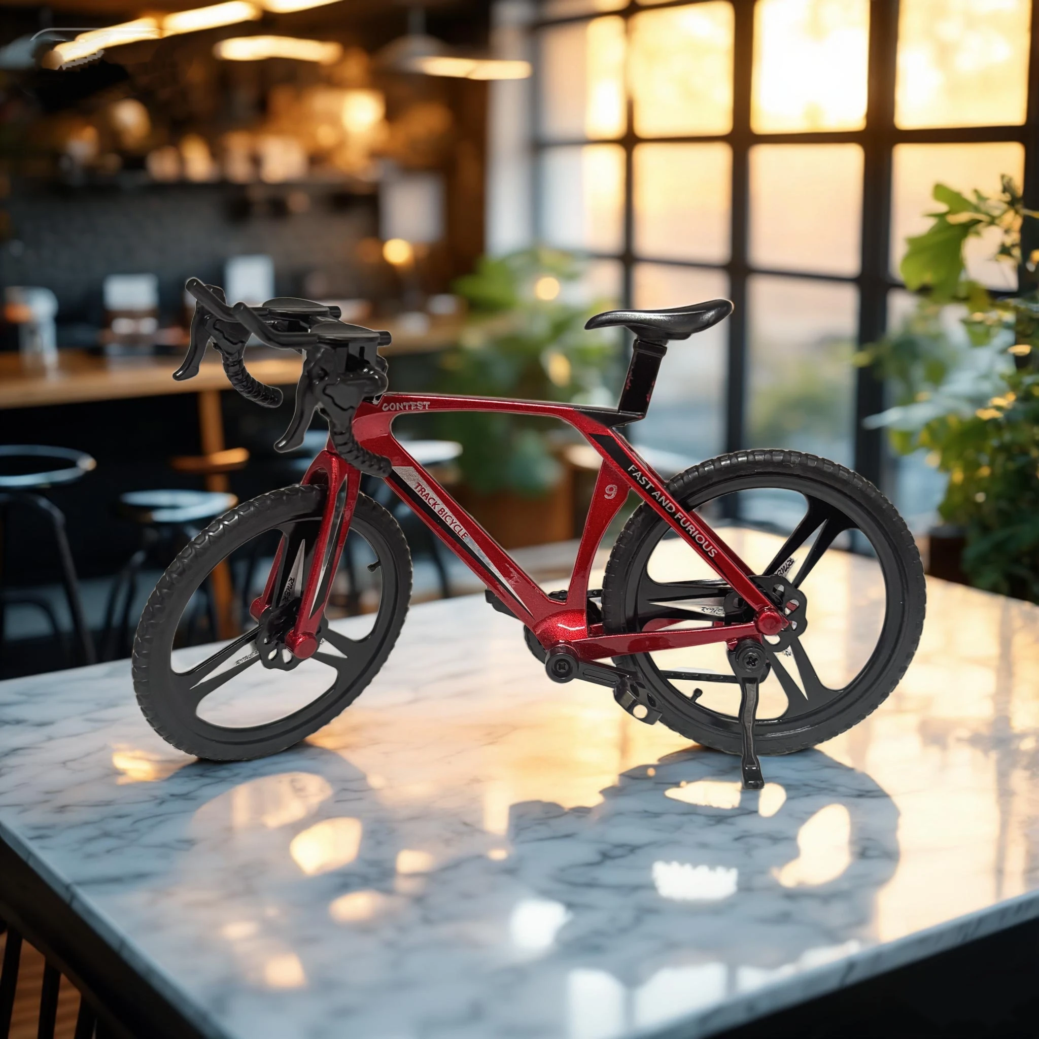 Simulation Track Road Bike Model Ornament, Mini Bicycle Tabletop Decor, Metal Craft Home Office Display Collectible Gift