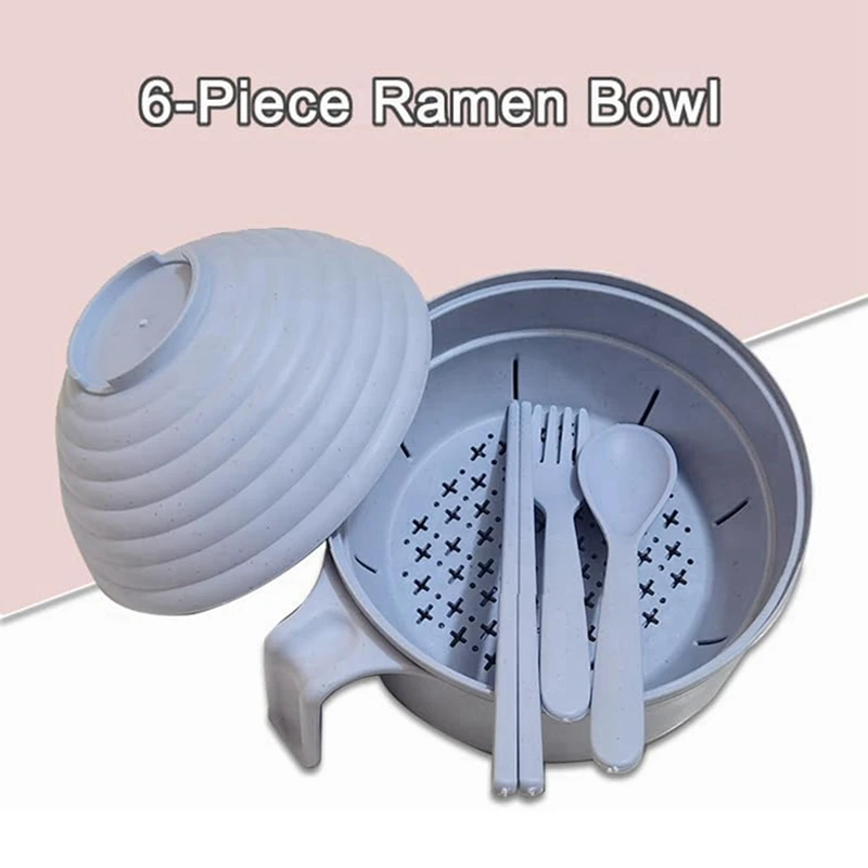 Microwave Ramen Bowl Set With Chopsticks - Durable, Microwavable Noodle Cooker With Lid, Ideal For Dorms