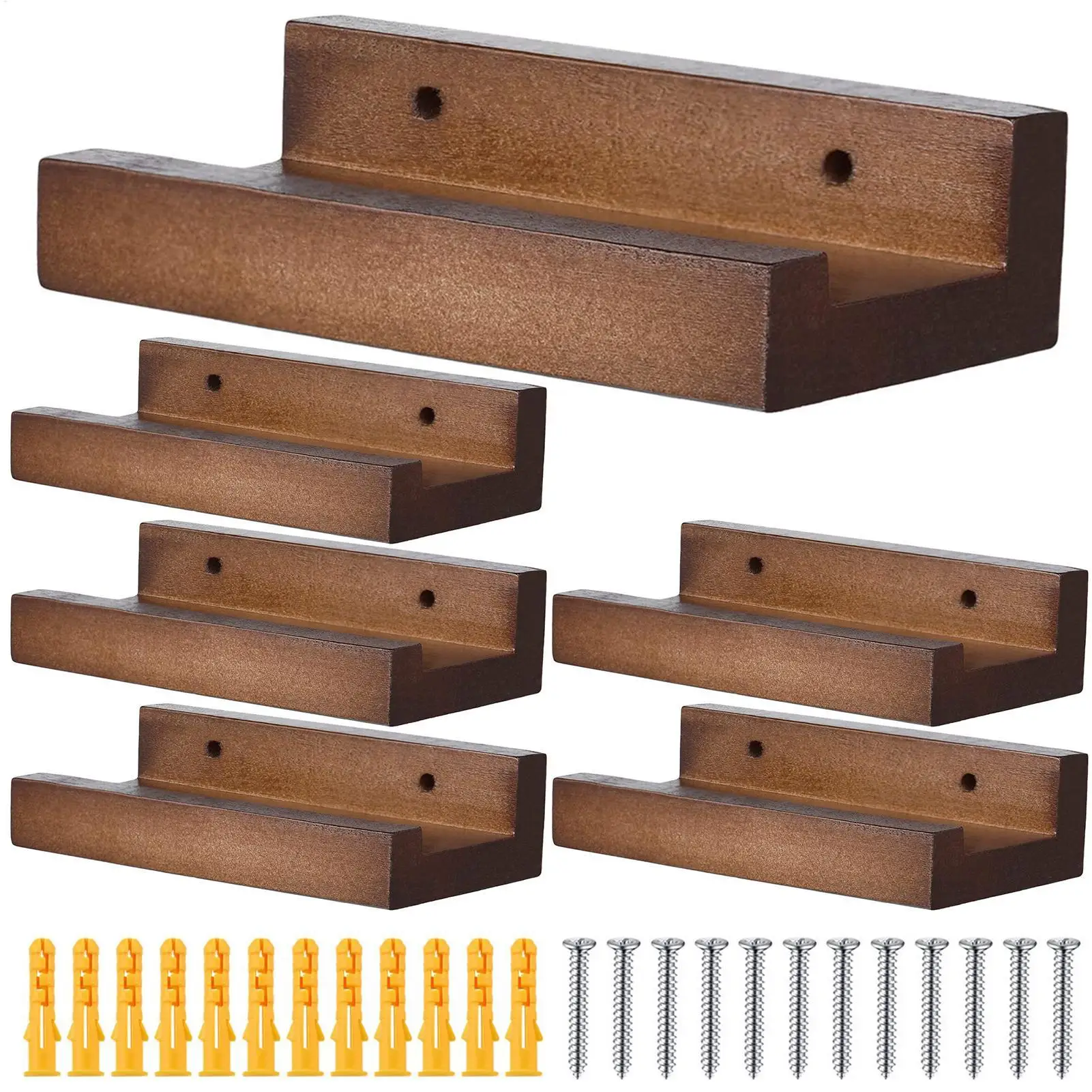 Wooden Vinyl Record Wall Shelf 6 Pcs/set Wall Mounted CDs Display Rack Floating Record Storage Holder For Albums Books