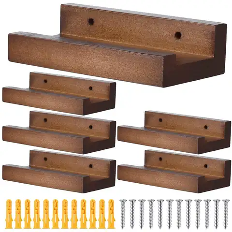 Wooden Vinyl Record Wall Shelf 6 Pcs/set Wall Mounted CDs Display Rack Floating Record Storage Holder For Albums Books