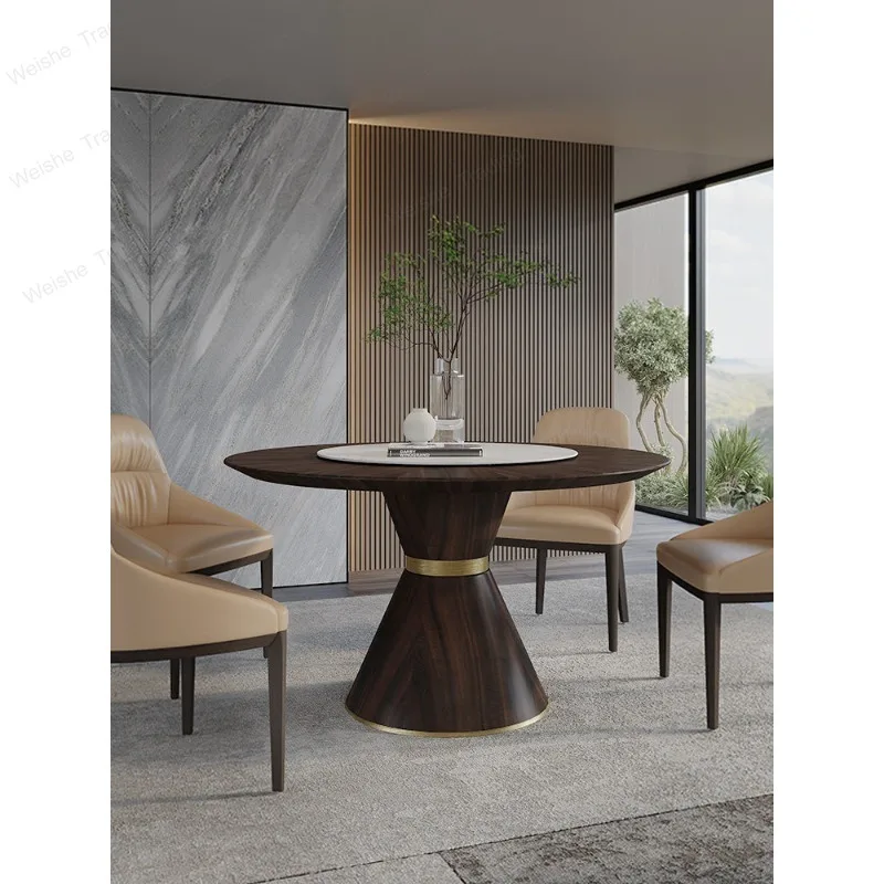 Minimalist household solid wood round dining table rotating disc modern simple dining table