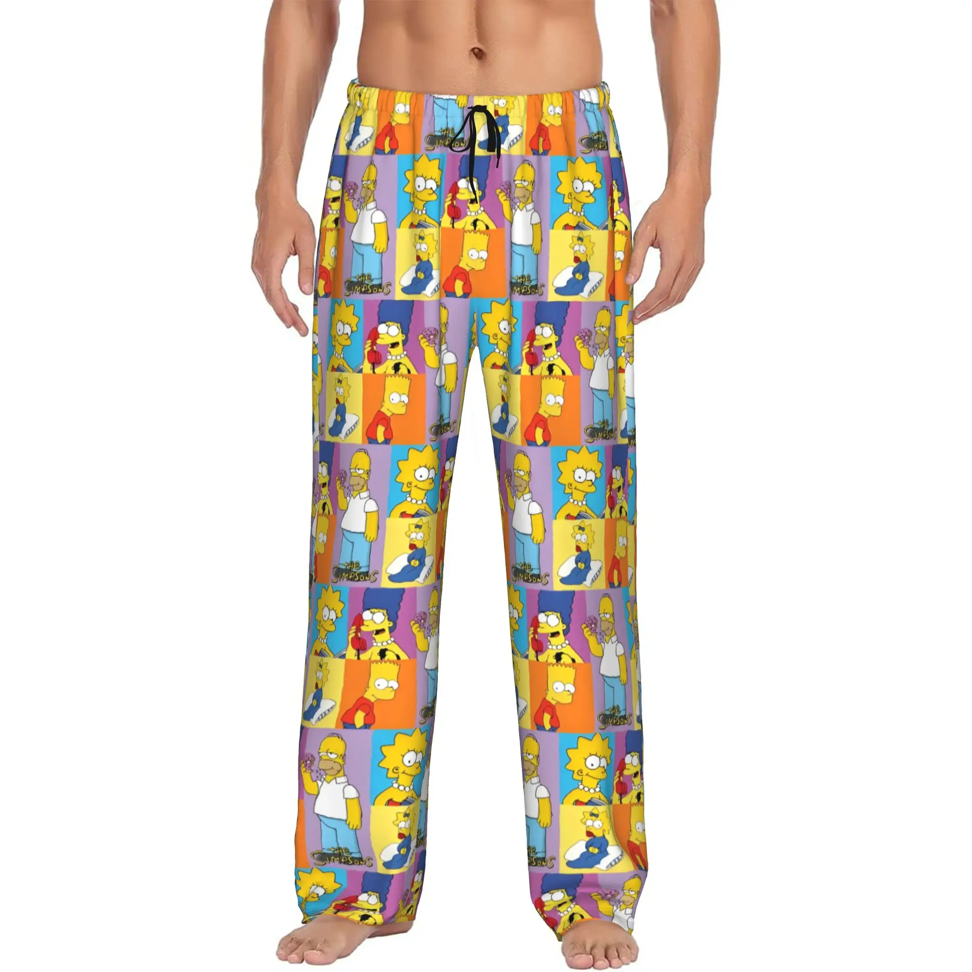 Custom S-Simpsonsed Anime Pajama Pants Men Bart Homer Lisa Cartoon Sleepwear Lounge Sleep Bottoms Stretch with Pockets