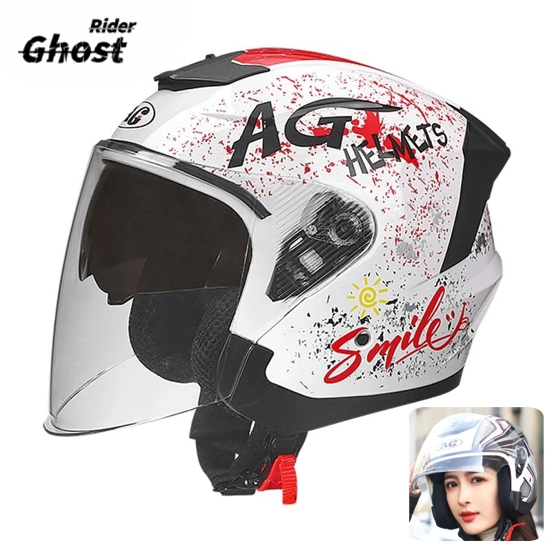 

Motorcycle Dual Lens Half Helmet Big Head Circumference of Three-quarters Helmet Windproof Electric Vehicle Helmet for Winter