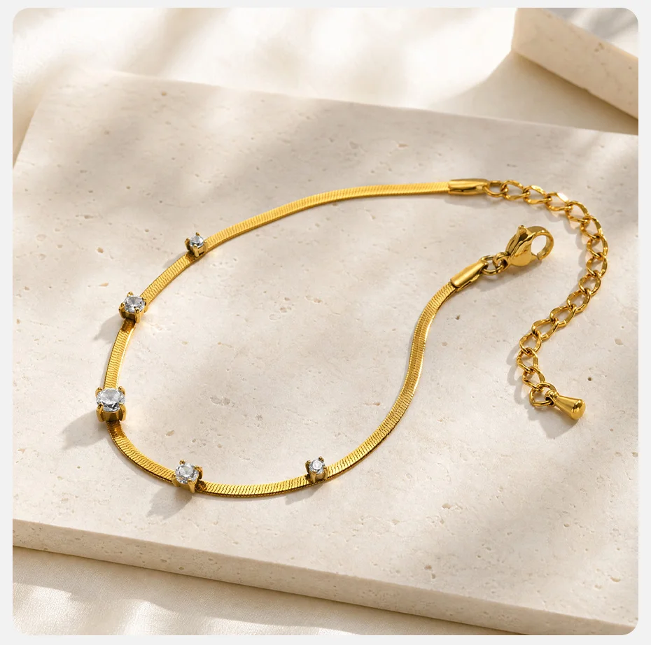 Vnox Elegantes Rundes Zirkonia-Kettenarmband für Damen, 18K Vergoldeter Edelstahl-Choker, Stapelbarer Hochzeitsschmuck – Detail 6