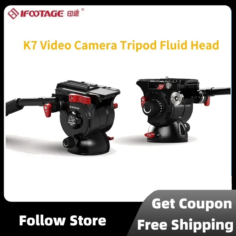 IFOOTAGE K7 Video Camera Tripod Fluid Head with 1/4 3/8 Screws Sliding Quick Release Plate for Canon Nikon Sony DSLR