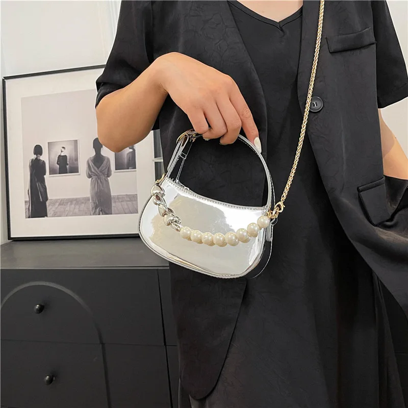 New Design Female Shoulder Bag High Quality Sliver Gold Patent Color Female Cross Body Bag Party Wedding Small Handbag for Women