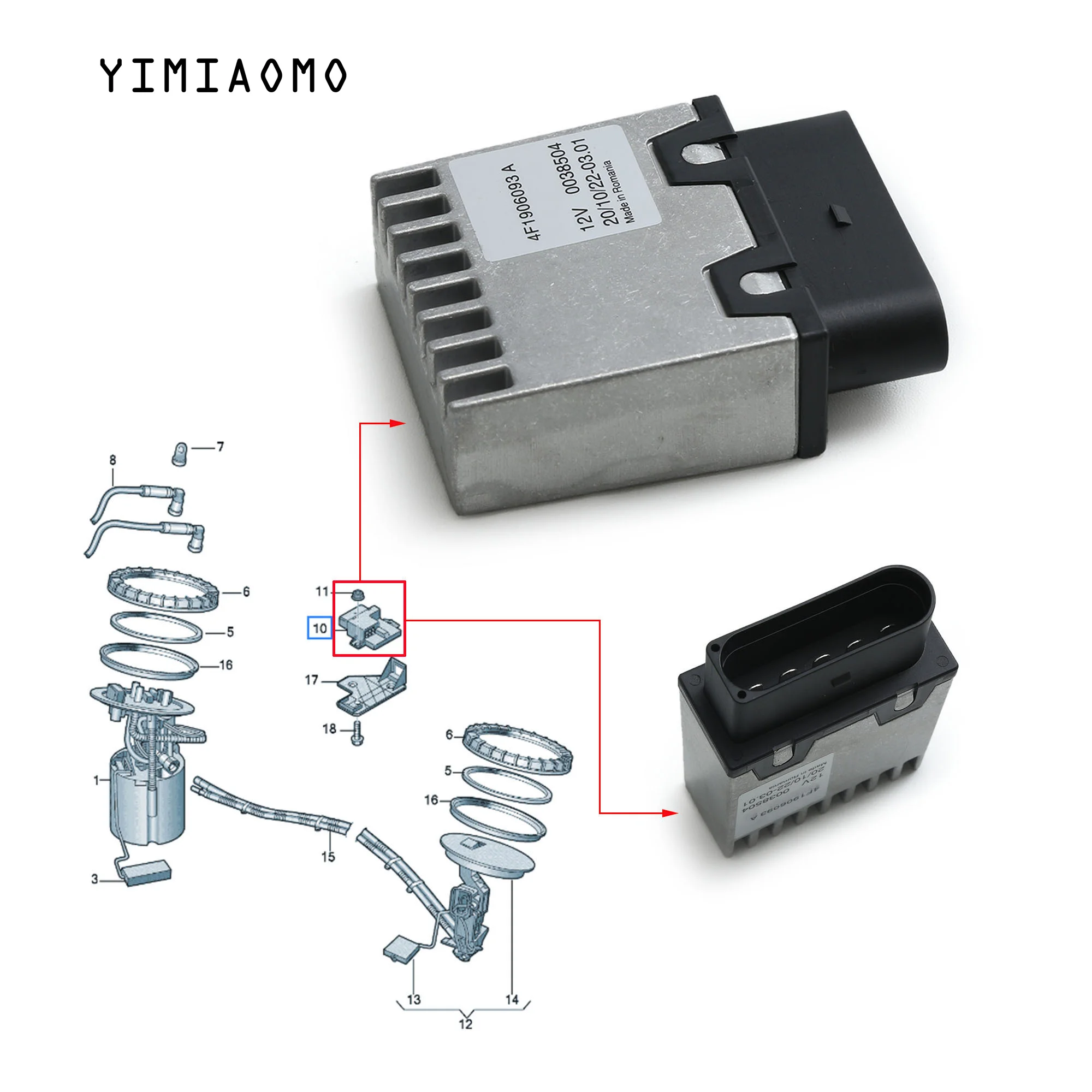 

4F1906093A Car engine Fuel pump control unit Silver 12V 5-pin connector For Audi A6/S6 Avant Quattro 2005-2011