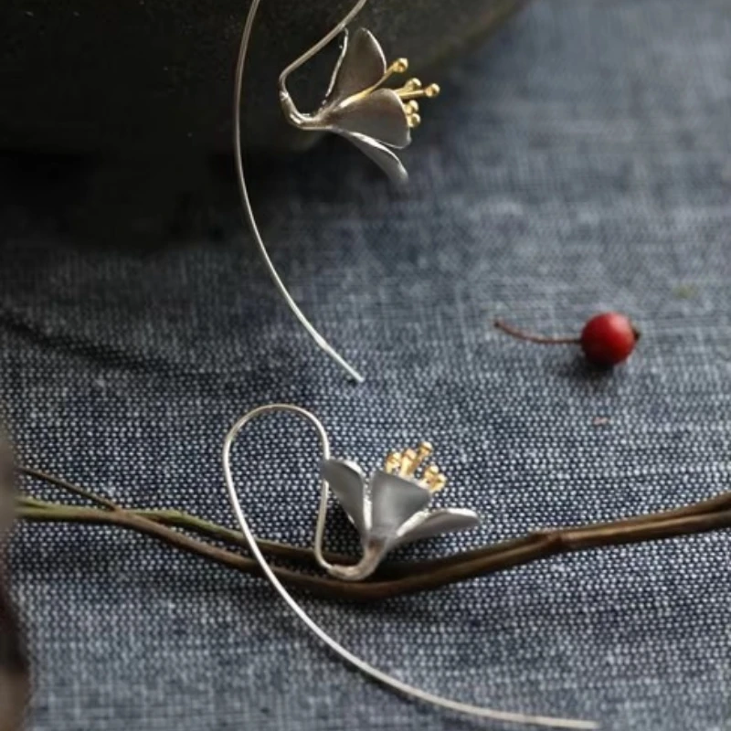 925 Sterling Silver Flower Long Tassel Earrings For Women Thai Process Elegant Lady Sterling silver jewelry