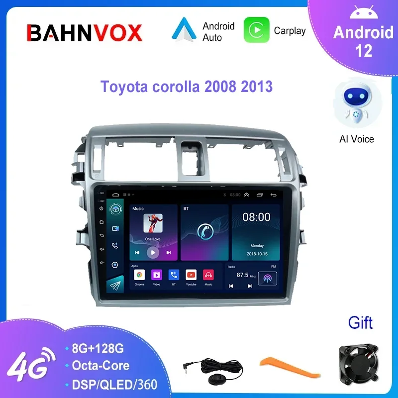 

9" Android 12.0 Car Radio for Toyota Corolla 2008-2013 Navigation GPS Multimedia Video Player Carplay Stereo Head Unit 2din 4G