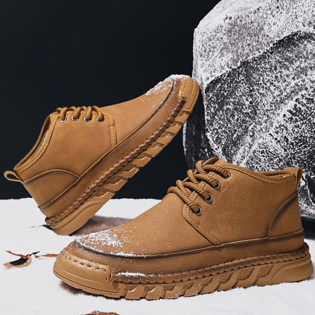 

Мужская зимняя обувь, бархатная теплая кожаная обувь средней высоты, уличная рабочая обувь большого размера, морозостойкие нескользящие мужские модные кроссовки