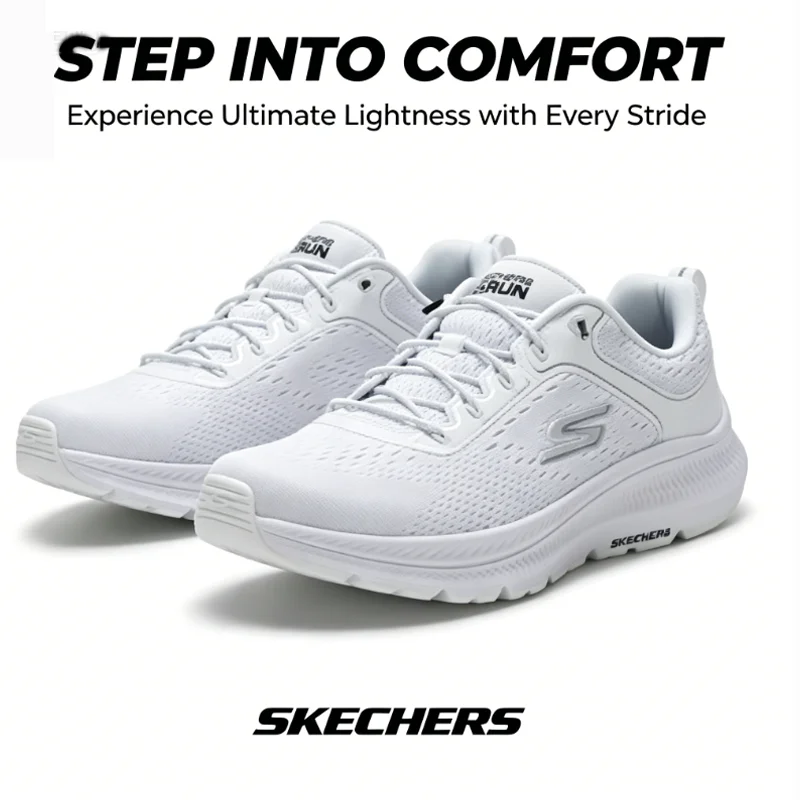 Skechers Women's Official Authentic Casual Shoes Summer New Thick-Sole Running Shoes White Breathable Sports Sneakers 128638-WBK
