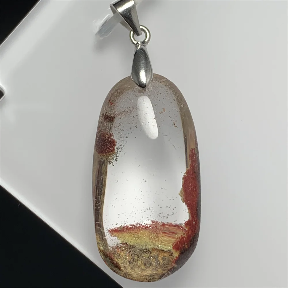 

Natural Colorful Phantom Quartz Pendants Men Women White Grey Red Green Black Gardens Crystals Clear Landscape Beads 925 Silver
