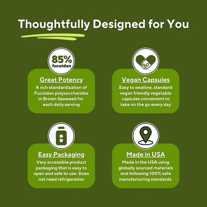 مستخلص فوكويدان نقي 85%، مناعي، صحة الخلوية ودعم الجهاز الهضمي - 1000 مجم فوكويدان - 60 كبسولة نباتية لكل خدمة