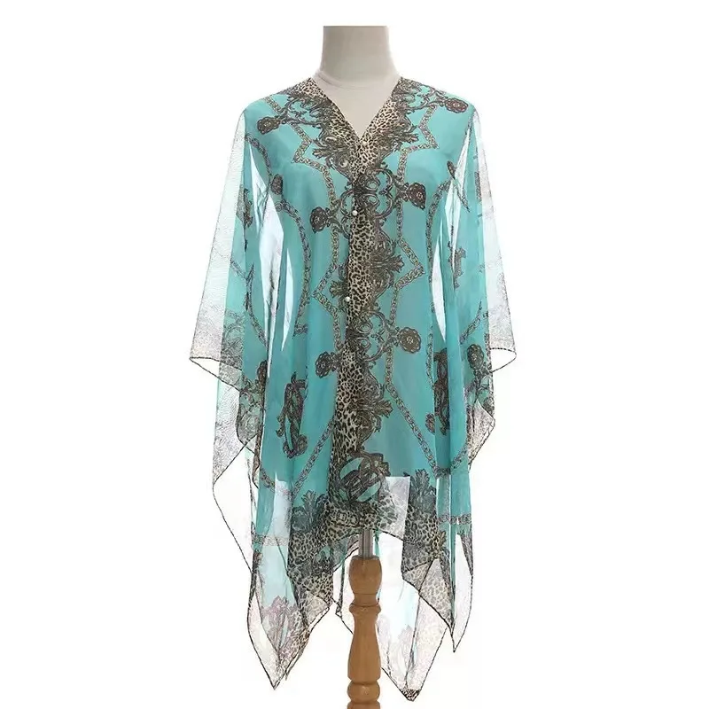 夏の女性用パールシフォンショールスカーフ日焼け止めスリーブカバープリント軽量カバーアップスカーフ卸売 ​ ​