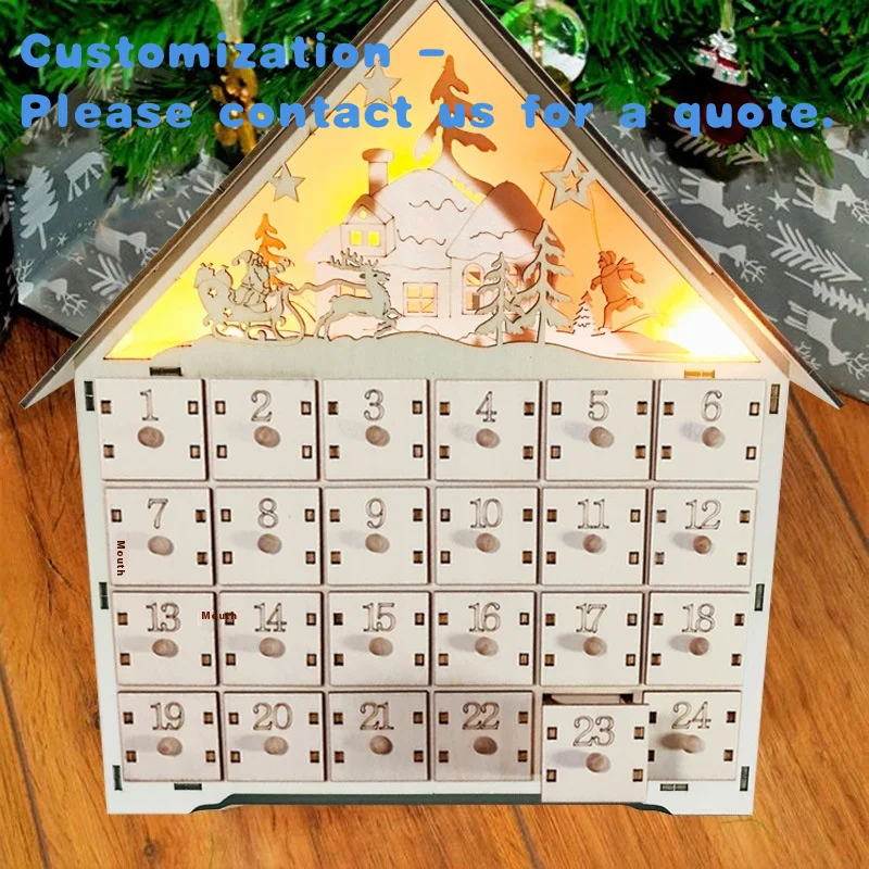 

custom.Handmade Wooden Calendar Box Elegant Countdown Decorations Engraved Design Holiday Gi
