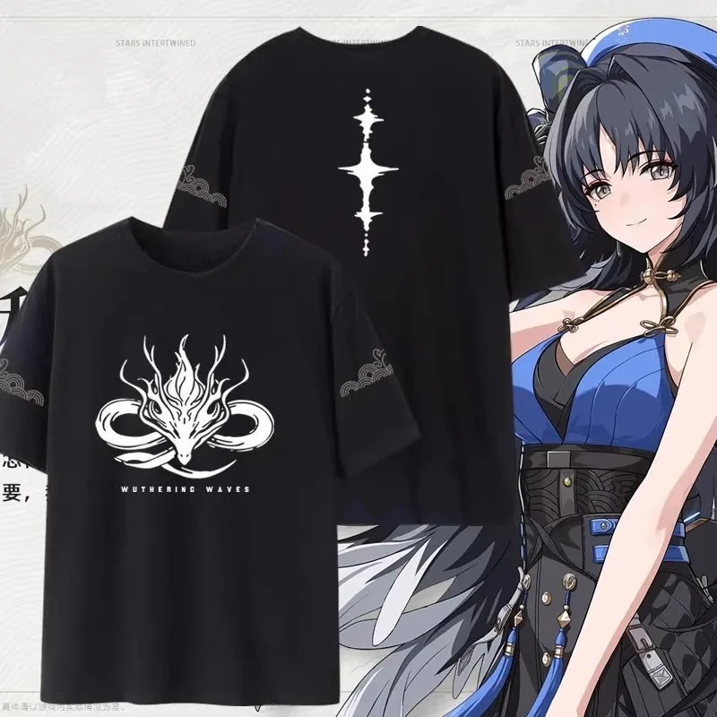 New Game Wuthering Waves T Shirt Fan Merch Wuthering Gift for Gamers Cotton T-Shirt Streamer Shirt Kuro Anime Clothes
