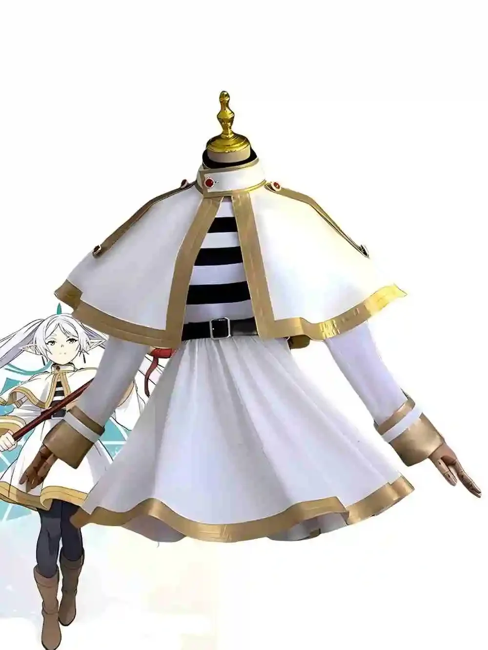 Costume de cosplay Frieren: Au-delà de la fin du voyage 2026 avec perruque - Tenue d'elfe magicien d'anime pour Halloween, robe de fête cosplay japonaise
