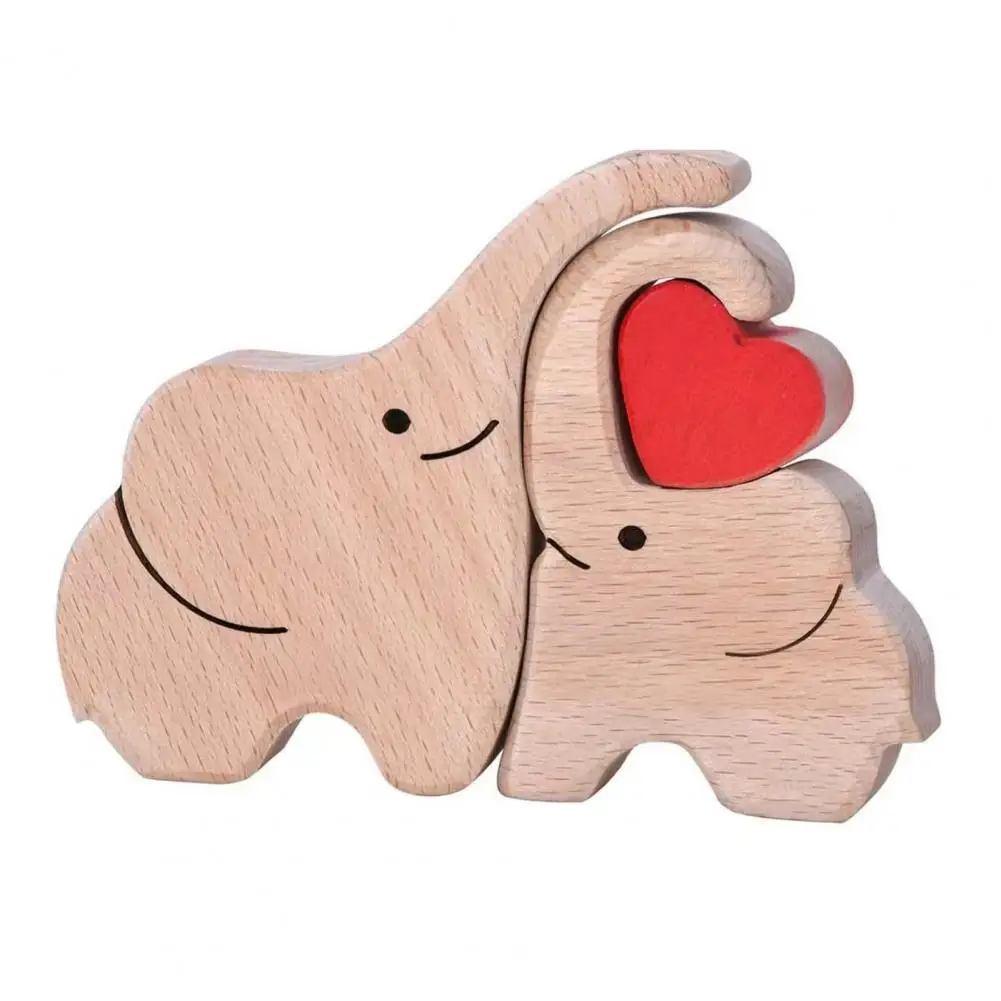 Long-lasting Elephant Ornament Handcrafted Wooden Elephant Family Puzzle Ornament Heartwarming Mother Father Baby for Home