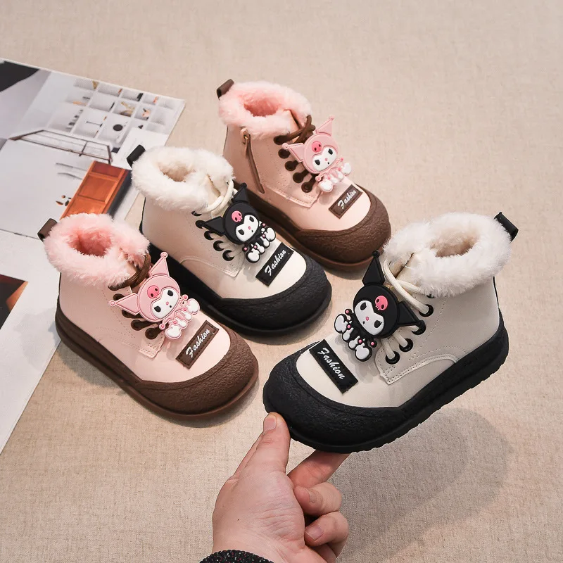 

Sanrio Girl Hello Kitty Kawaii, модная удобная утепленная хлопковая обувь, студенческие зимние детские зимние ботинки с героями мультфильмов аниме, новый стиль