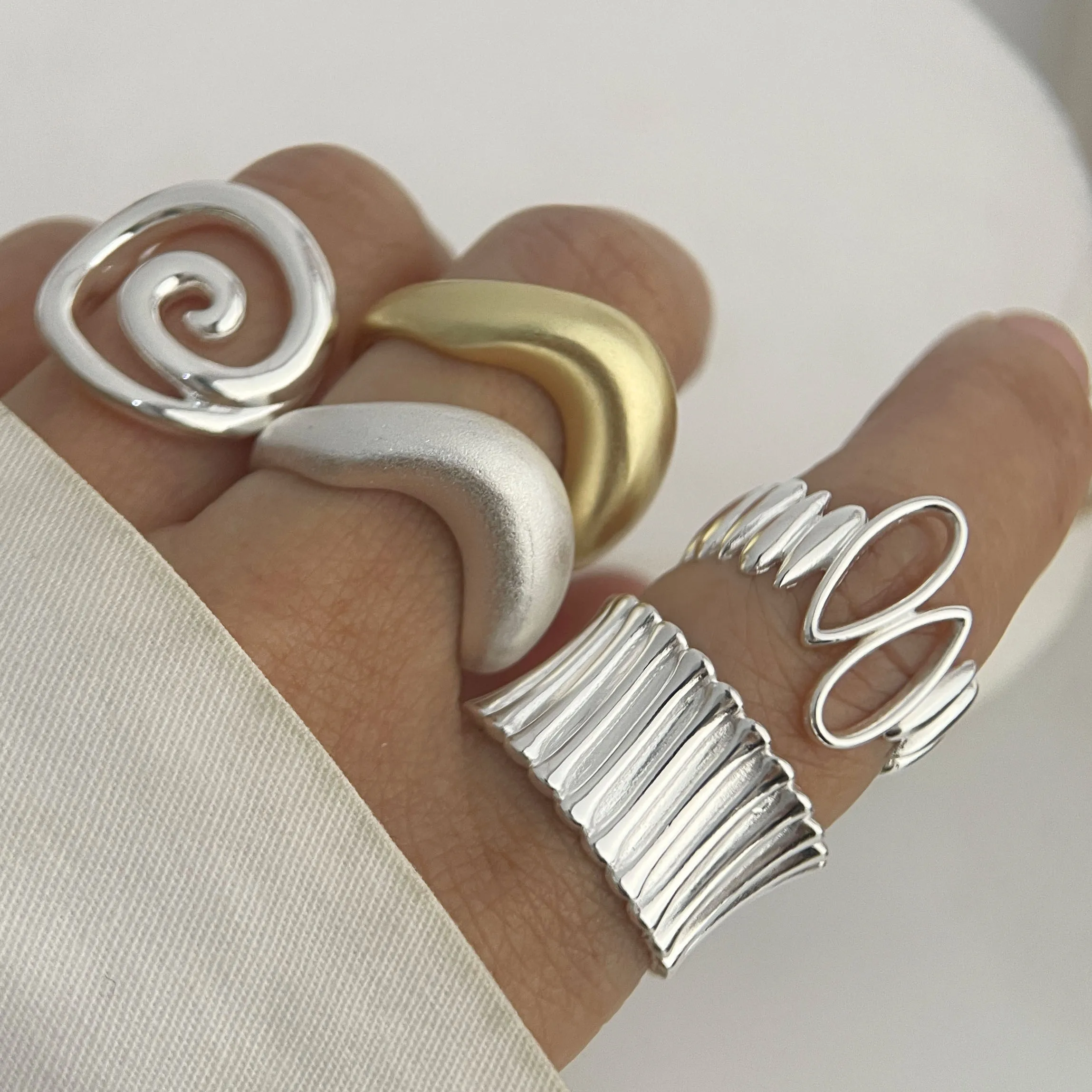 

Кольца из стерлингового серебра 925 пробы для женщин, винтажное регулируемое золотое блестящее кольцо ручной работы, модный браслет, женский подарок-бижутерия