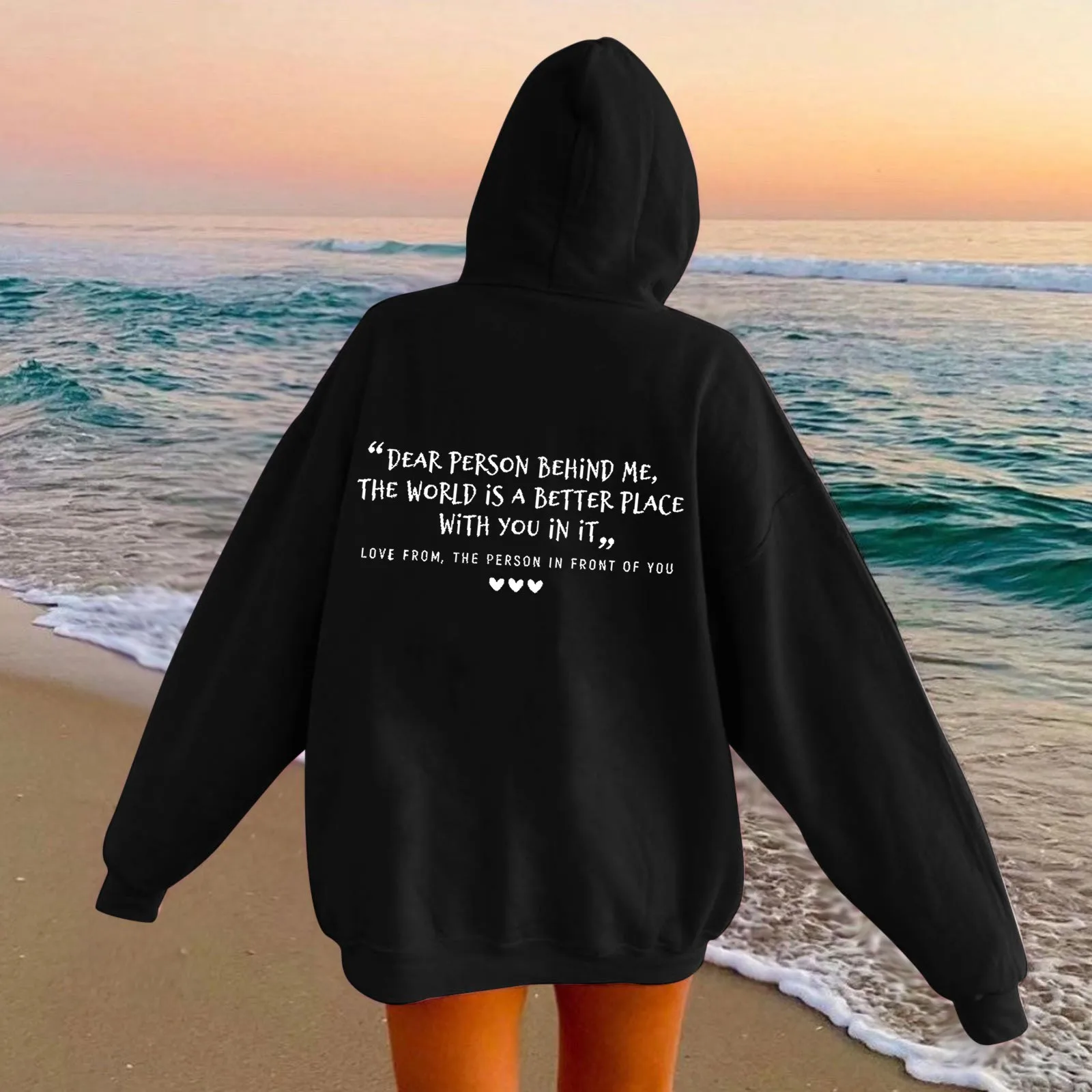 Autumn Pullover Hooded Women Young Lady Printed Letter Dear Person Behind Me Hoodie Oversize Aesthetic Hoody Sweatshirt Tops