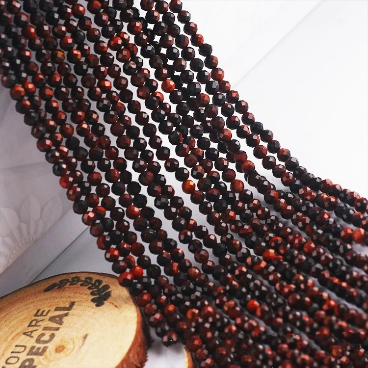 Natural Stone Beads 2 3 4mm Faceted Red Tiger Eye Gemstone Beads Loose Spacer Beads For Jewelry Making DIY Bracelet 15'' Inch