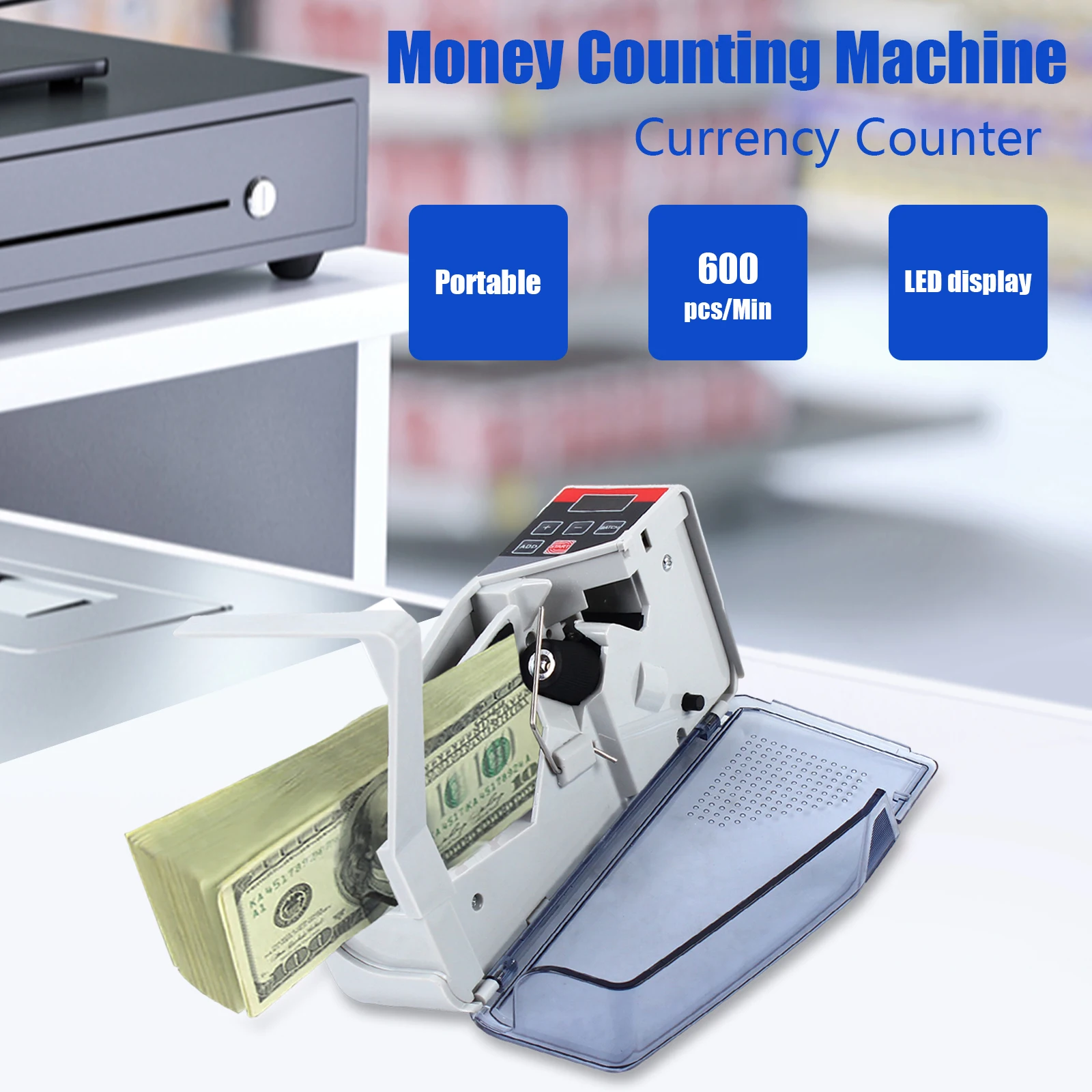 Mini macchina portatile per il conteggio dei soldi Contatore di banconote Contatore di banconote Contatore di denaro in contanti 600 pz/min