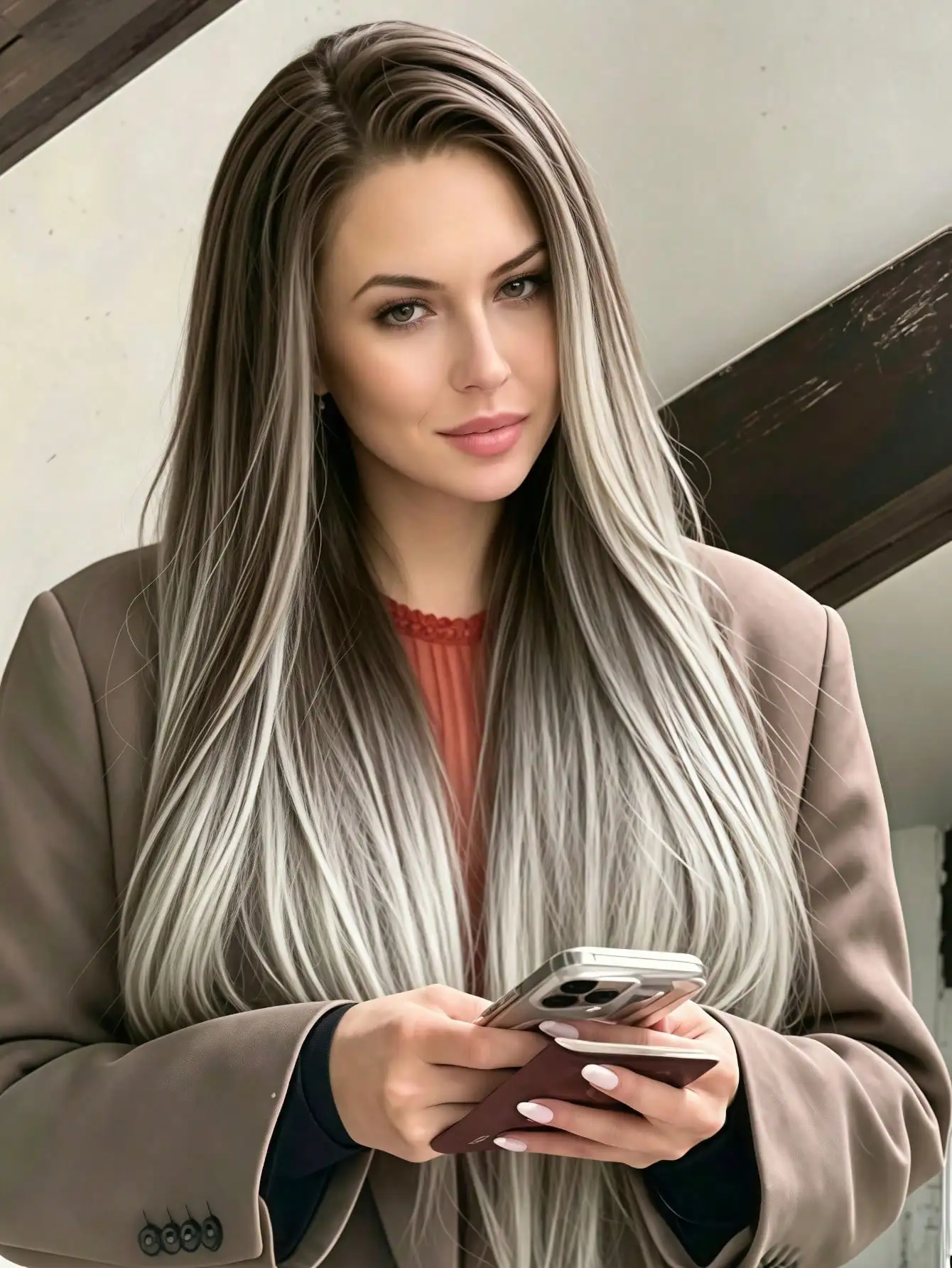 

Парик из натуральных волос с прямым кружевным фронтом 13x6 HD, прозрачный, с эффектом омбре (200% плотность), оттенки коричневый и платиновый блонд, предварительно проработанный, для женщин