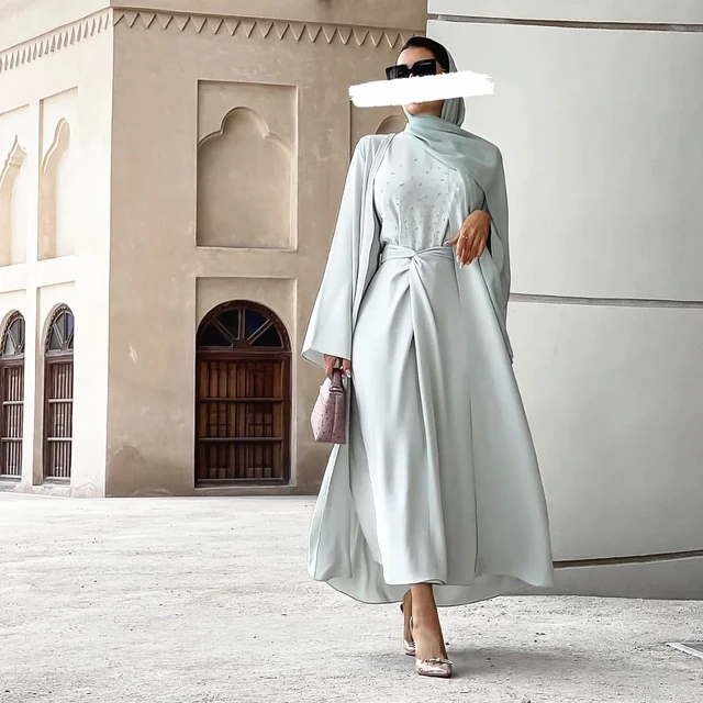 Abaya Dubai – Robe De Soirée À Perles Pour Femmes, Ensemble De 3 Pièces,  Robes De Bal, Vêtements Islamiques, Hijab, Pour Ramadan - Robes - AliExpress