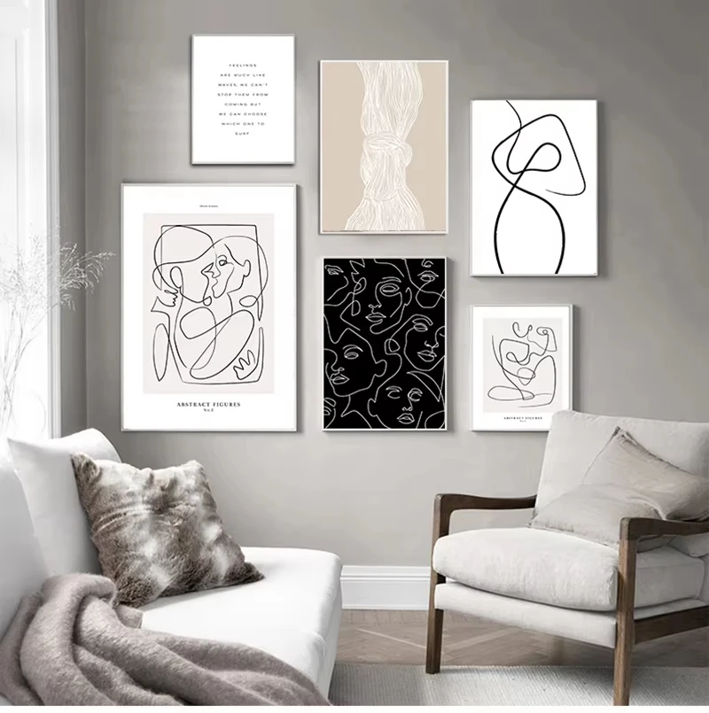 الخطي الوجه زهرة مجردة الرسم على لوحات القماش الجدارية الشمال الملصقات والمطبوعات غرفة المعيشة ديكور المنزل طلاء جدران #1