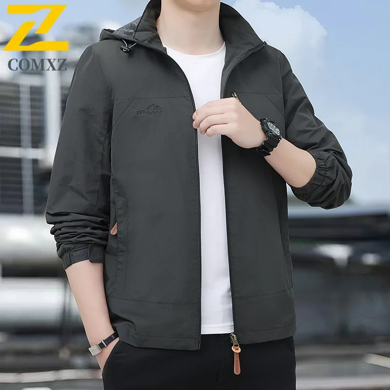 

​Men's Windproof Softshell Jacket Outdoor Sports Waterproof Breathable Hiking Windbreaker Casual Zipper Hooded Tactical​ Coat