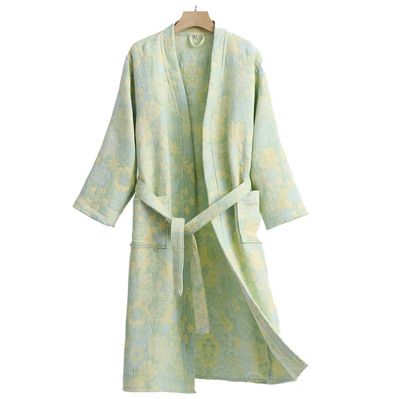 100%Cotton Print Bathrobe Women Autumn Winter Thick 4 Layers Gauze Bath Robe Japanese Kimono Yukata Nightgown Class A Hotel Robe