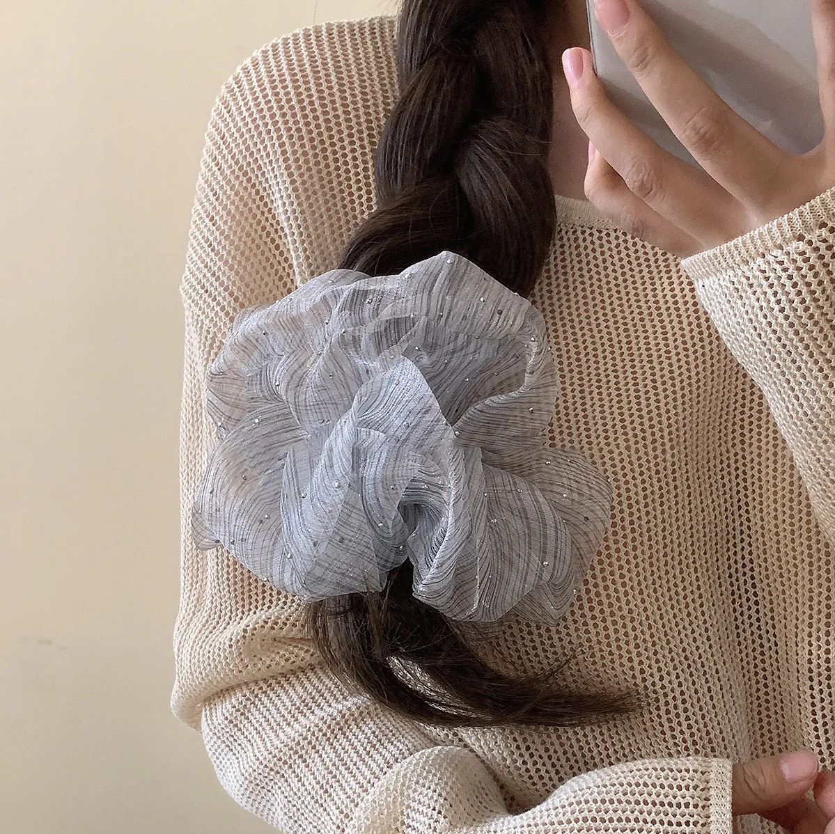 Yarn Hair Scrunchies Large Size Hair Ropes Ties Bling Shiny Sweet Ponytail Holder Elastic Rubber Bands Women Hair Accessories