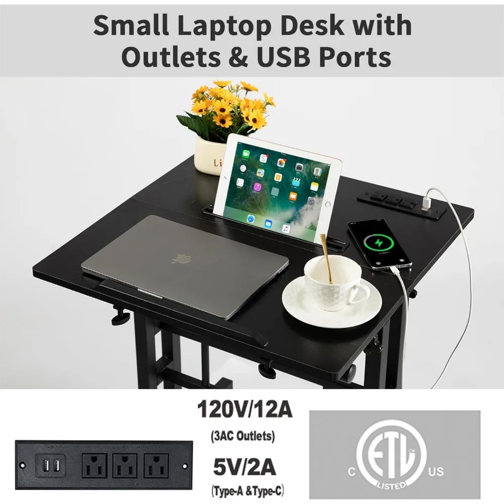 Verstellbarer Laptop-Schreibtisch mit Ladestation – mobiler stehender Computerwagen für den ergonomischen Einsatz
