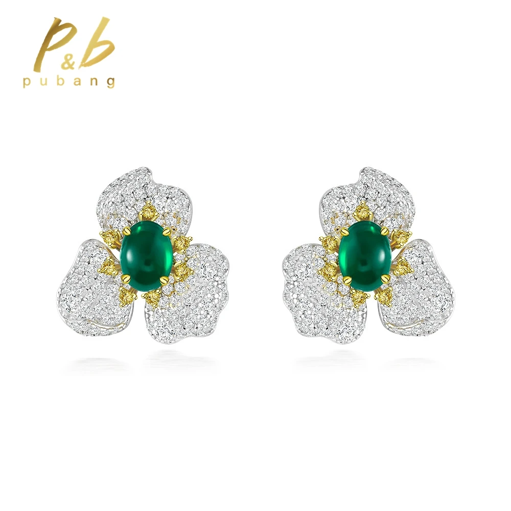 

PuBang Fine Jewelry Real 925 Sterling Silver Oval Natural Muzo Emerald Gemstone Earrings for Women Anniversary Gift DropShipping