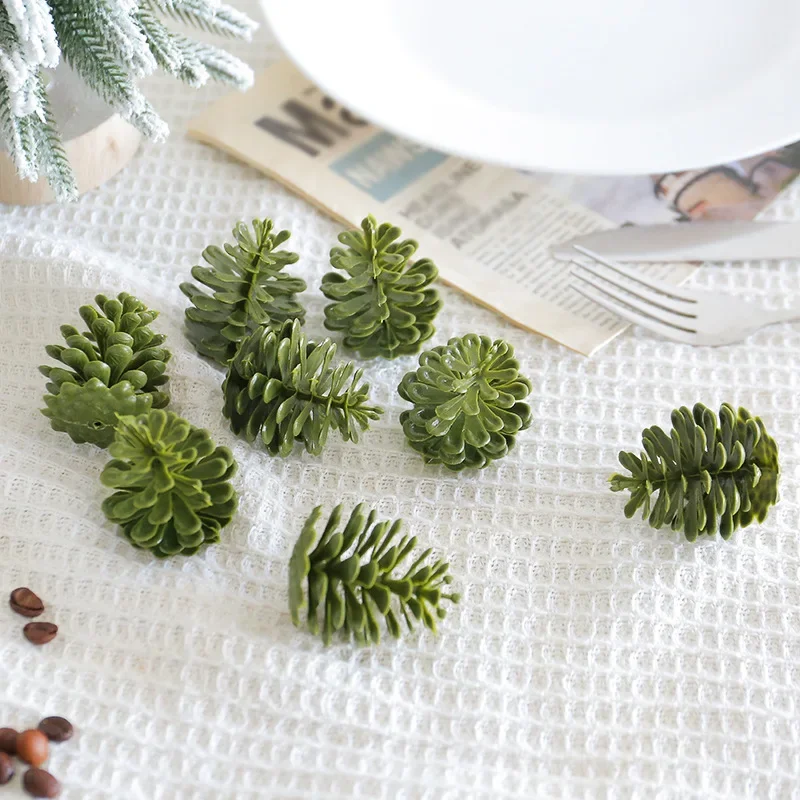 

Plastic Simulation Pine Cone Artificial Green Pine Nuts Fake Plant Christmas Decorations New Year Home Decor DIY Xmas Ornaments