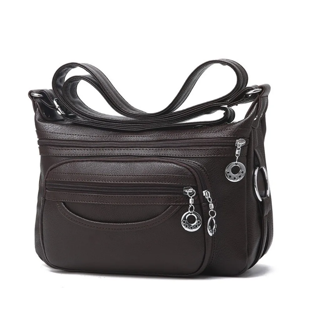 PU Leather Crossbody Bag Multi Layer Large Capacity Mom Messenger Bag Portable Adjustable Strap Women Purse Shoulder Carry
