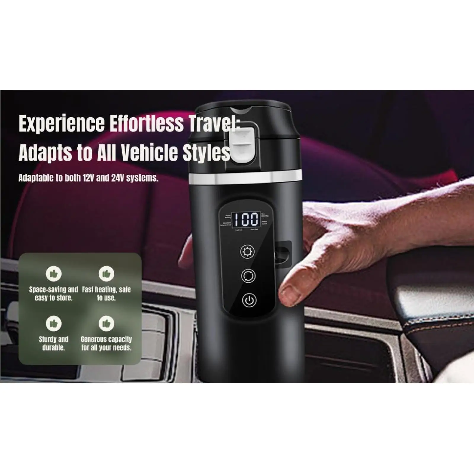 Universal 12V 24V Car Kettle Boiler Constant Temperature Electric Heater Cup Portable Water Kettle for Outdoor Use