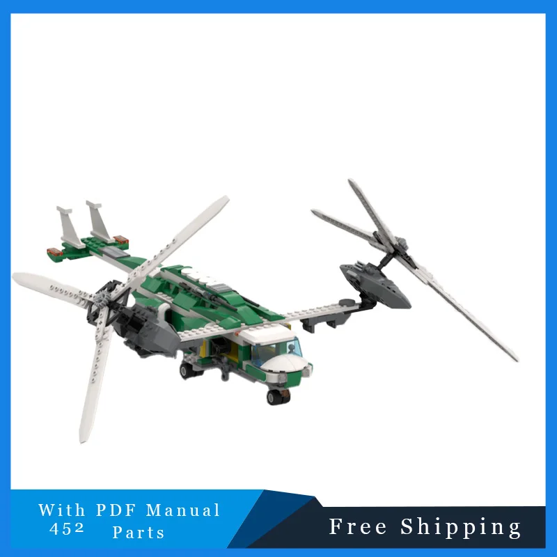452 個のダブルプロペラ輸送ヘリコプター技術ビルディングブロックモデル教育 DIY 組み立ておもちゃ子供のクリスマスギフト