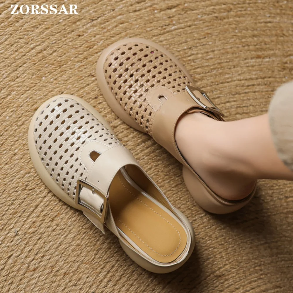 

2025 New Women High Heel Sandals Woman Half Slippers Platform Closed Toe Women Orthopedics Thick Bottom Beach High Heels Slides