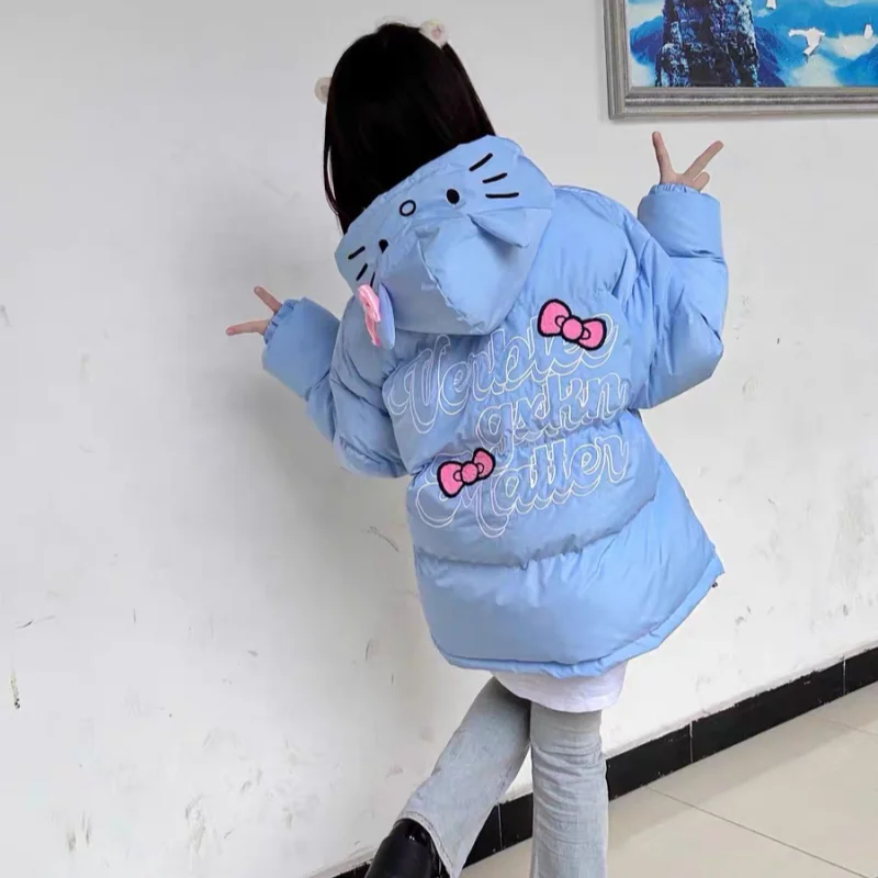 Sanrio Hello Kitty Women Down Jacket Anime Kawaii New Kt Cute Winter Thicken Cotton Clothes Coat Student Top Loose Sports Trend