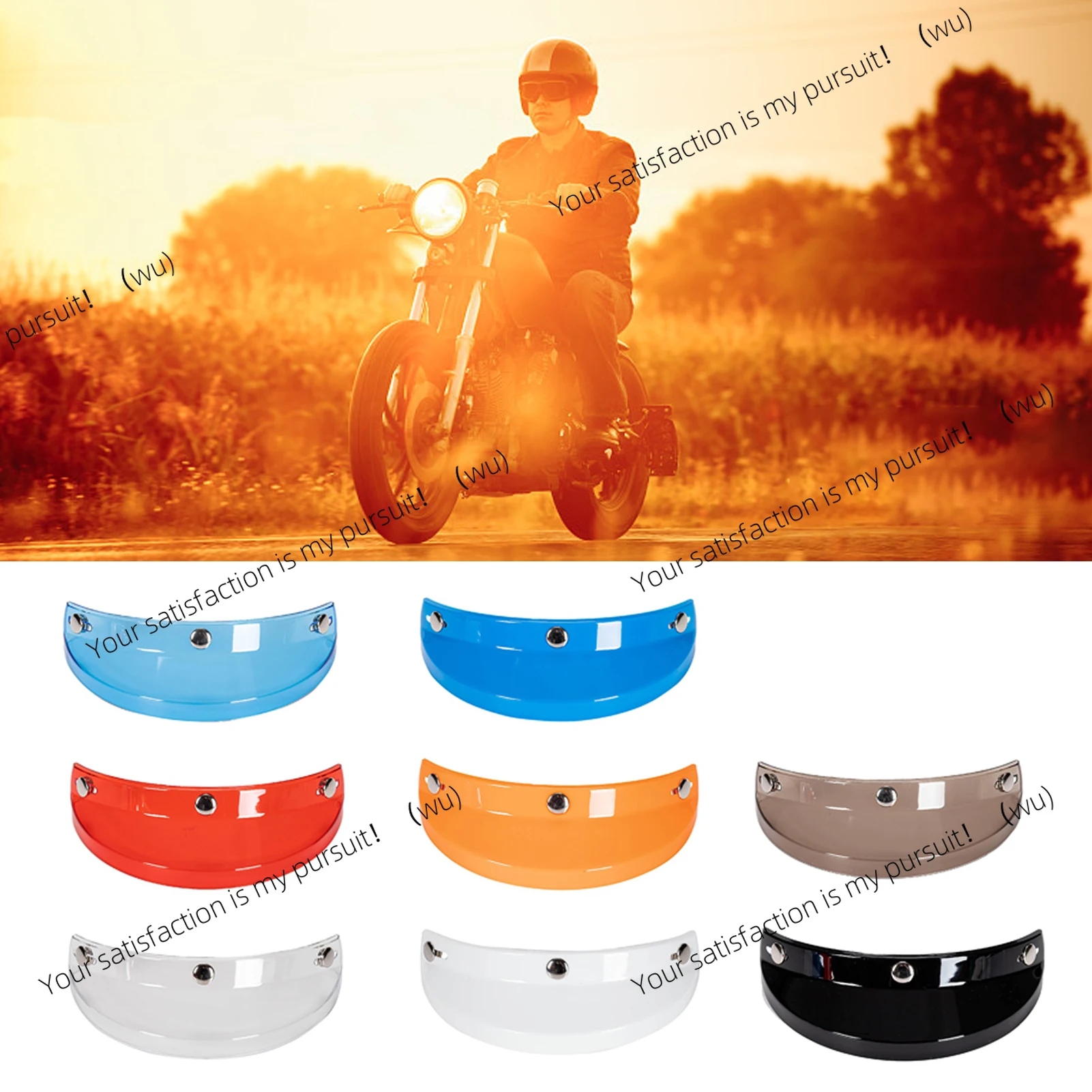 Universal Motorcycle 3 Snap-Button Visor Flip Up Down Open Face Helmet Wind Shield