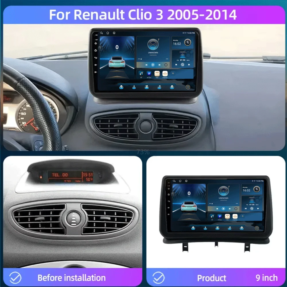 Car Radio Android 15 Carplay For Renault Clio 3 CLIO 3 2005 2006 2007 - 2014 Navigation GPS Multimedia Player WiFi+4G stereo BT