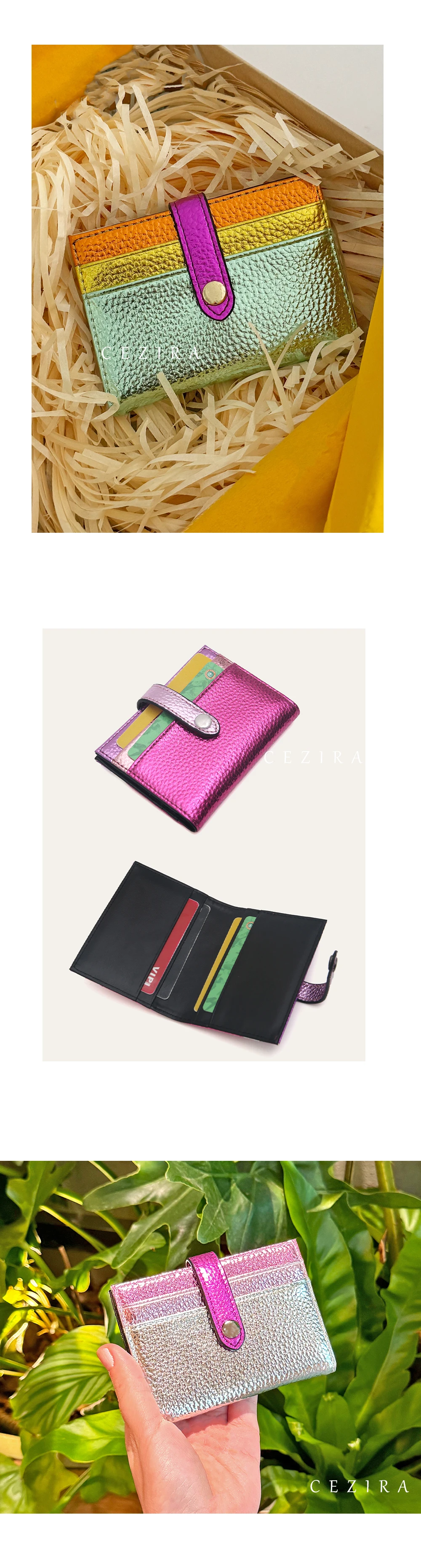 CR Fashion Metallic Color Block PU-Leder Bifold Kurzgeldbörse für Damen mit mehreren Kartenfächern, Kreditkartenhalter, Geldbörse, Alltagsgeschenk, Reisezubehör – Detail 2