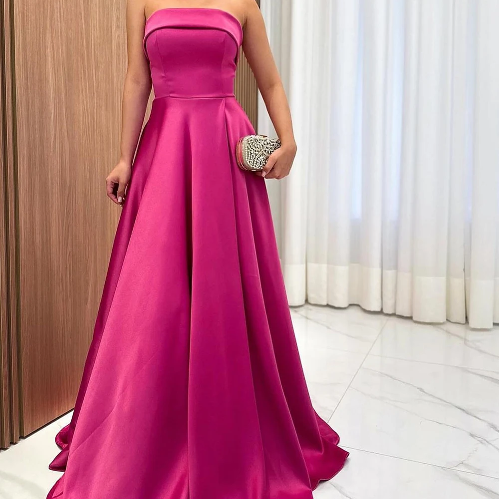 Customized Modern A-Line Floor Length Strapless Jersey Sleeveless Pleats Evening Dress Classic Photo Color vestidos para mujer